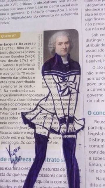 Jean-Jacques Rousseau portrait edited with drawn-on drip clothing