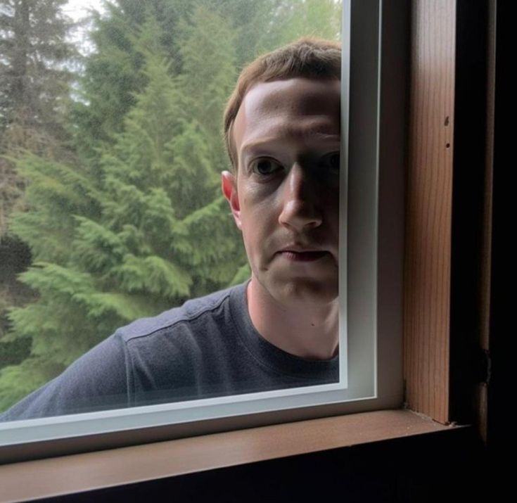 Mark Zuckerberg peeking through a window